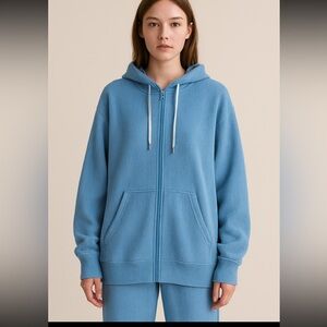 Aerie Wonder Full Textured Full Zip Hoodie Sweatshirt Woman XL Blue Oversized